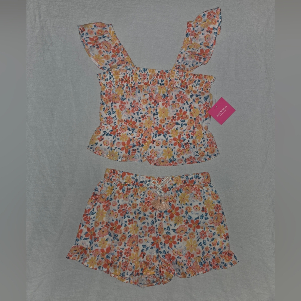 Isaac Mizrahi Girls Cream Floral Tank & Shorts Set with Pink Label 3t